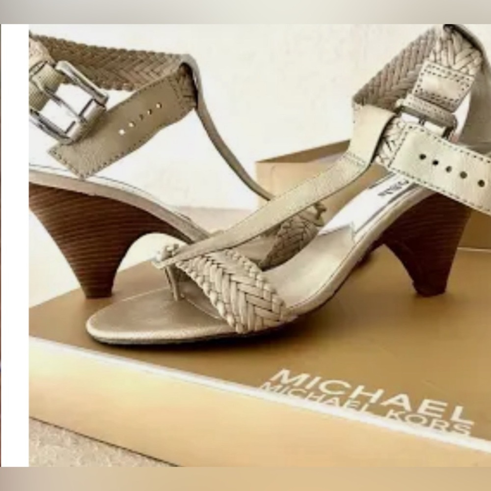 MICHAEL KORS Juniper t-strap woven leather heels